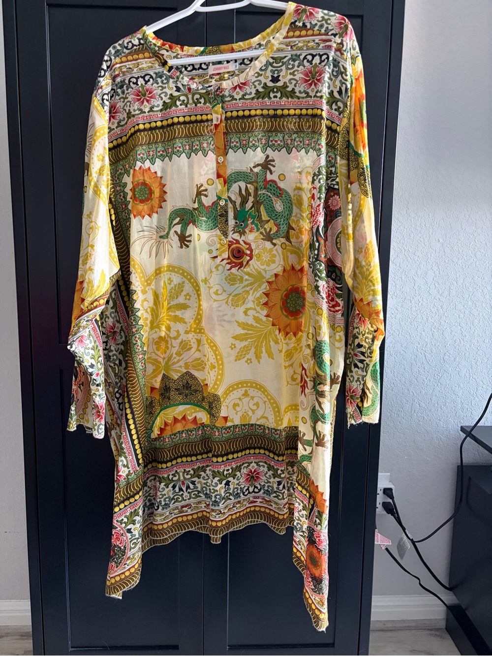 Johnny Was -Golden Dragon Tunic Blouse Mixed Print Size 3x NWOT